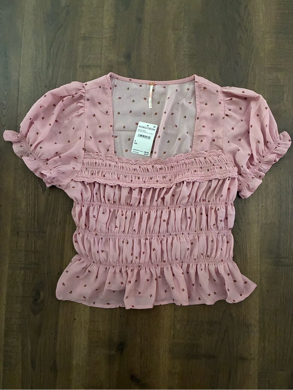 Free People Dusty Pink Floral Smocked Blouse - NWTS!